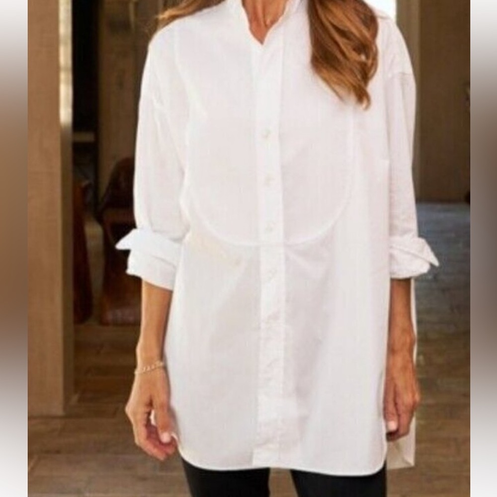 Frank & Eileen Victoria White Tuxedo Style Oversize Button Front Blouse XL
